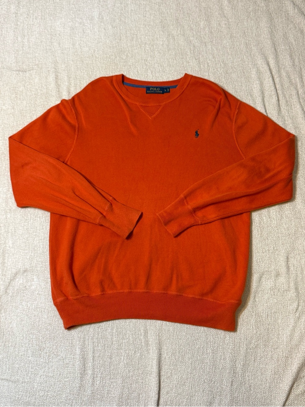 Polo Ralph Lauren Orange Cotton Crewneck Sweater L Preppy Quiet Luxury